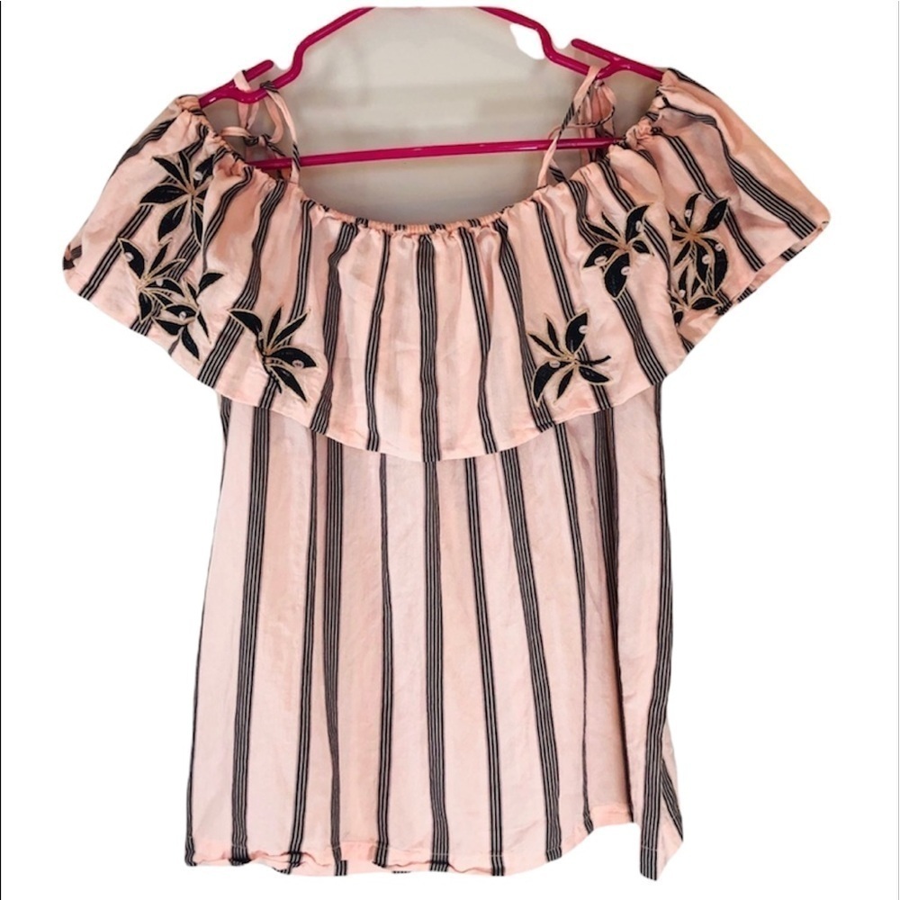 2/$30 - Loft - Pink & Black Striped Off the Shoulder Top Women’s Size S
